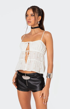 Chelsea Tie Front Eyelet Tank Top image number 3