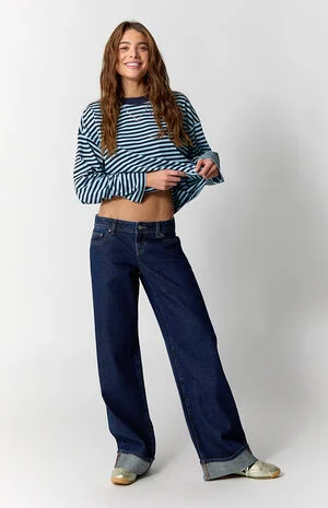 Kaia Ultimate Low Rise Baggy Jeans Roll Cuff Dark Blue image number 6