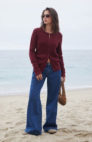 Burgundy Amalie Cable Knit Cardigan image number 4