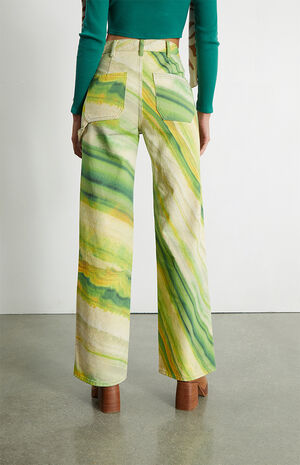 Green Tie Dye Ultra High Waisted Flare Pants image number 4