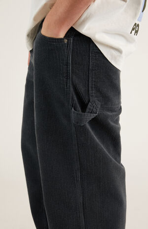 Washed Black Corduroy Baggy Carpenter Pants image number 2