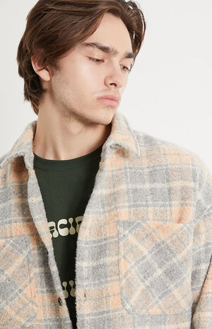 Gray Wooly Plaid Shacket image number 2