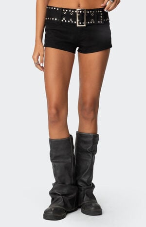 Studded Belt Denim Micro Shorts image number 2