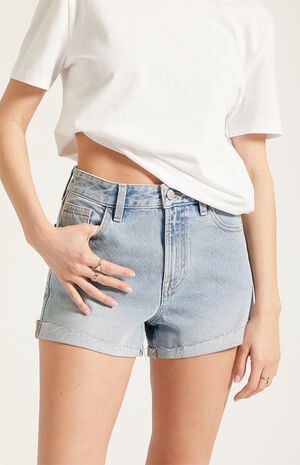 Ivy High Waisted Denim Festival Shorts Roll Cuff Light Blue image number 5