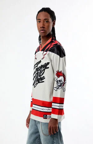 White & Red Diluted Hockey Jersey image number 3