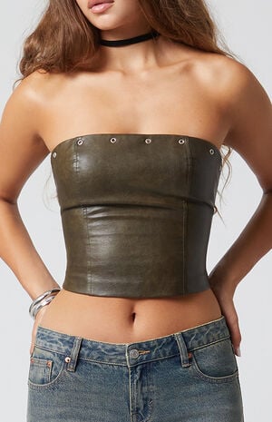 Faux Leather Grommet Tube Top image number 3