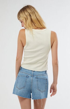 Eco Medium Blue Vintage High Waisted Denim Shorts image number 4