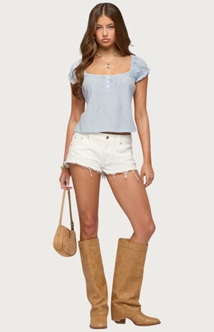 Frayed Vintage Washed Denim Shorts image number 5