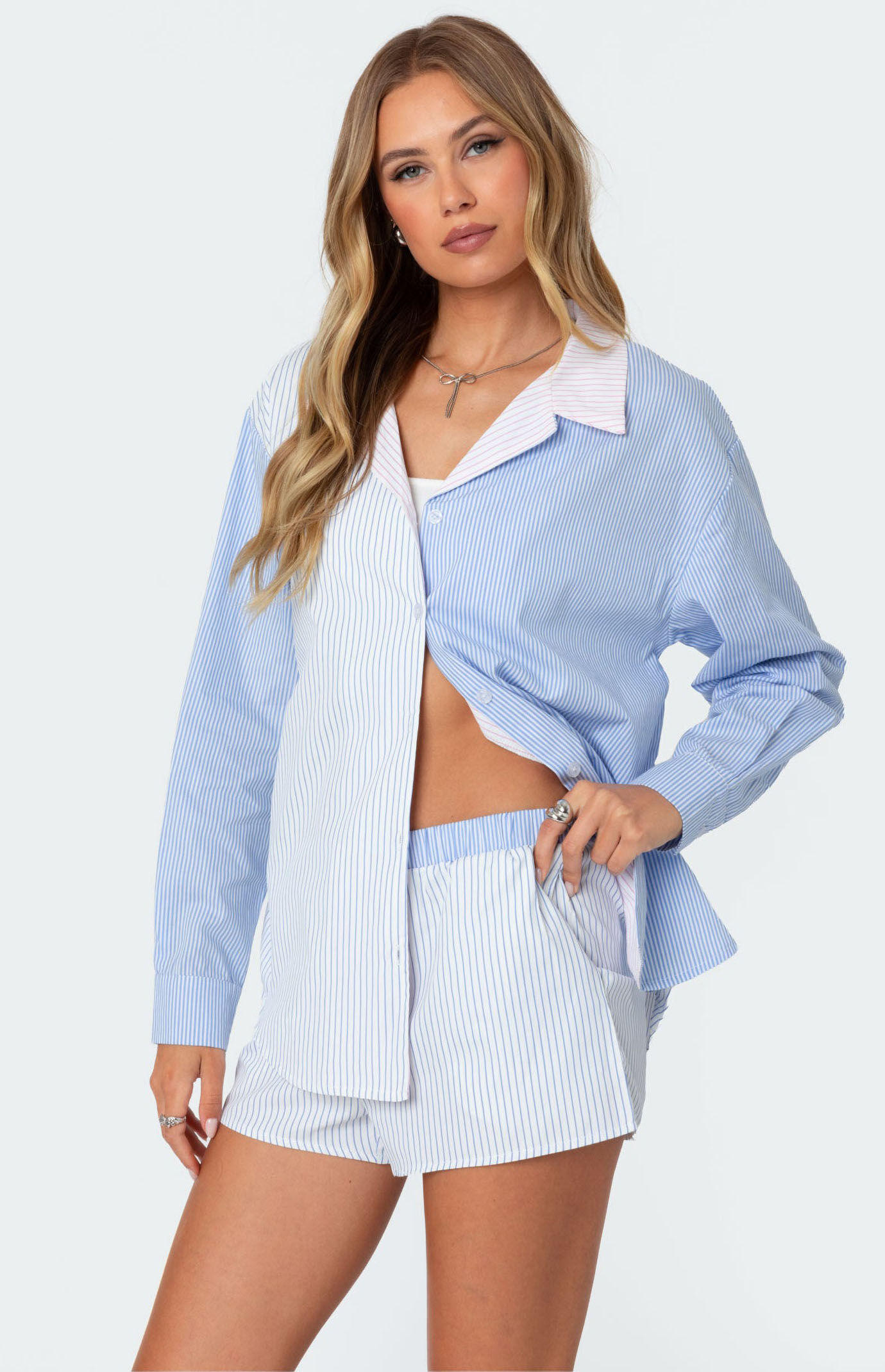 Edikted Oaklie Mix Striped Button Up Shirt