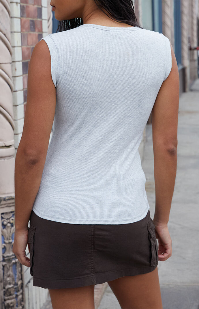 John Galt Silver Short Sleeve Henley Top
