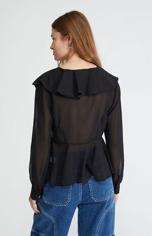 Ruffle Tie Front Long Sleeve Top image number 4
