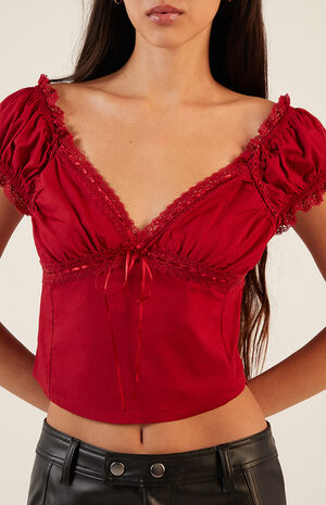 Lace Trim Tie Front Top image number 5