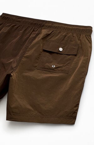 Brown Salt Solid 6" Volley Swim Trunks image number 4