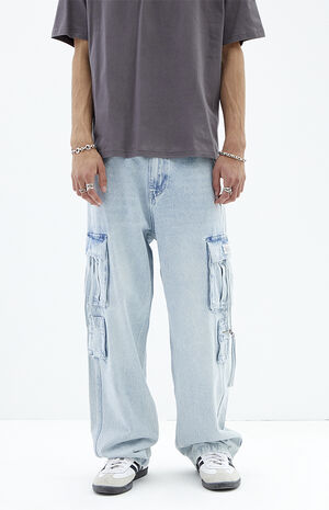 Light Indigo Baggy Cargo Jeans image number 1