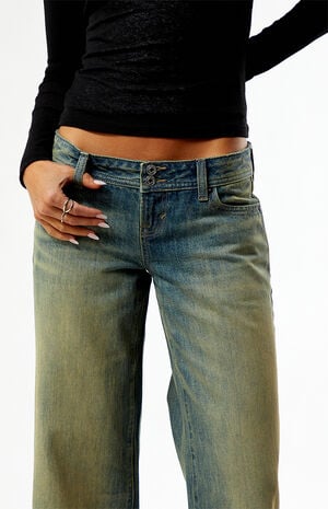 Kaia Ultimate Low Rise Baggy Double Button Tinted Medium Blue image number 5