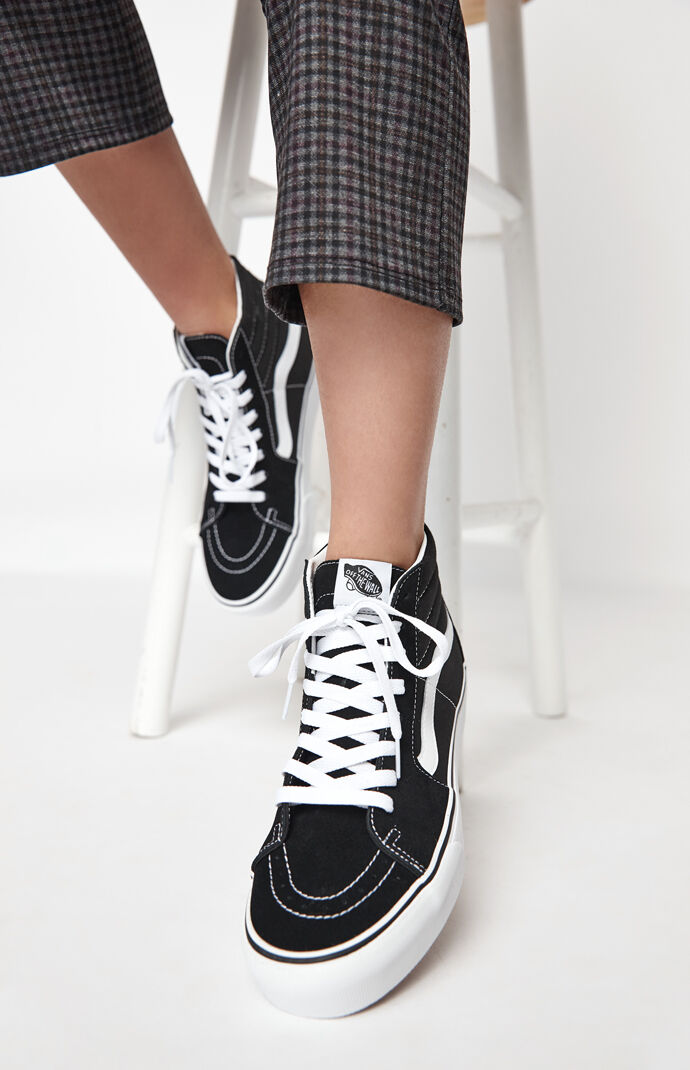 Vans Women's Black and White Sk8-Hi Platform Sneakers at ...
