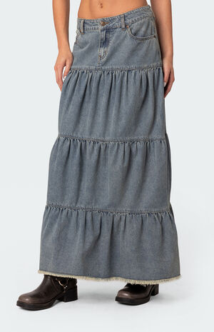 Countryside Tiered Washed Denim Maxi Skirt image number 4