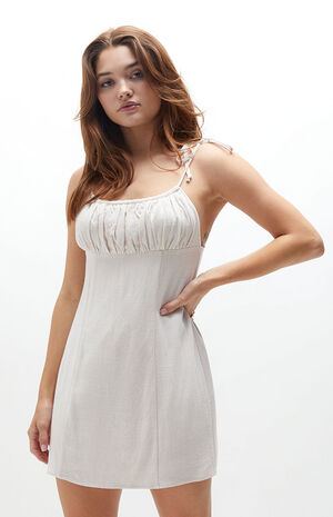 Ruched Linen Mini Dress image number 1