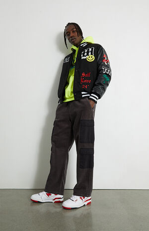 Black Baggy Drawstring Corduroy Pants image number 1