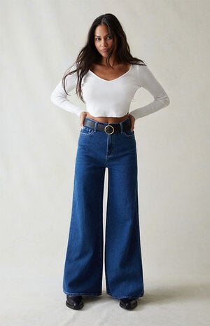 dark blue wide leg jeans