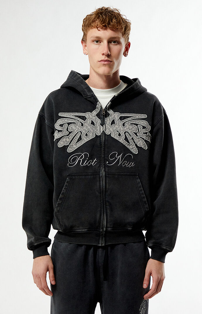 Pacsun Riot Now Raw Applique Full Zip Hoodie | Pacsun