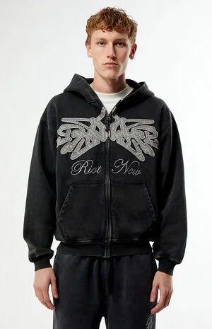 Riot Now Raw Applique Full Zip Hoodie image number 2