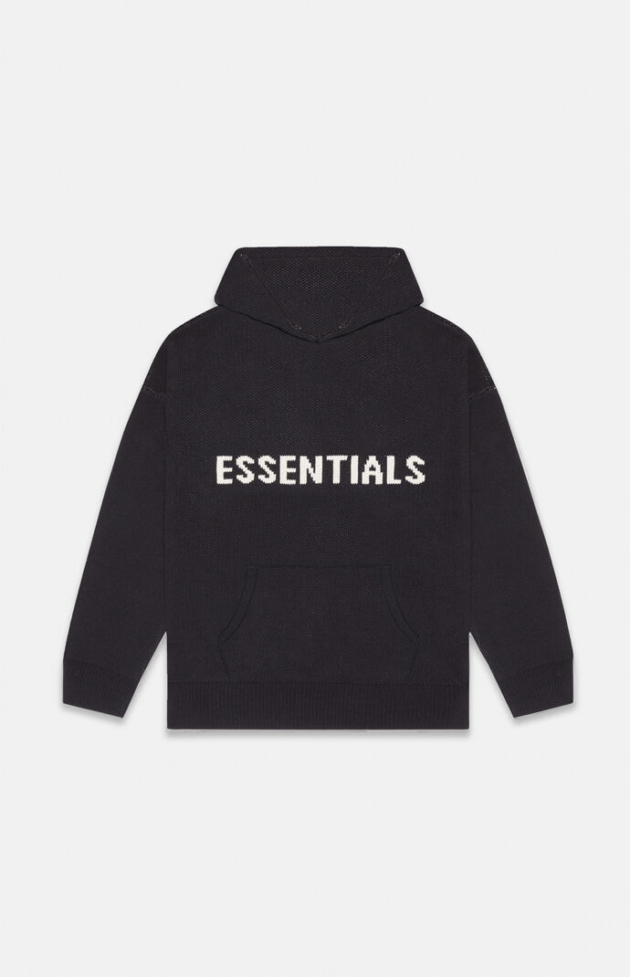 Essentials black knit logo hoodie best sale