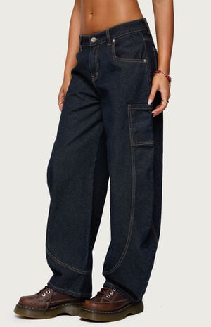 Aden Contrast Stitch Barrel Jeans image number 2