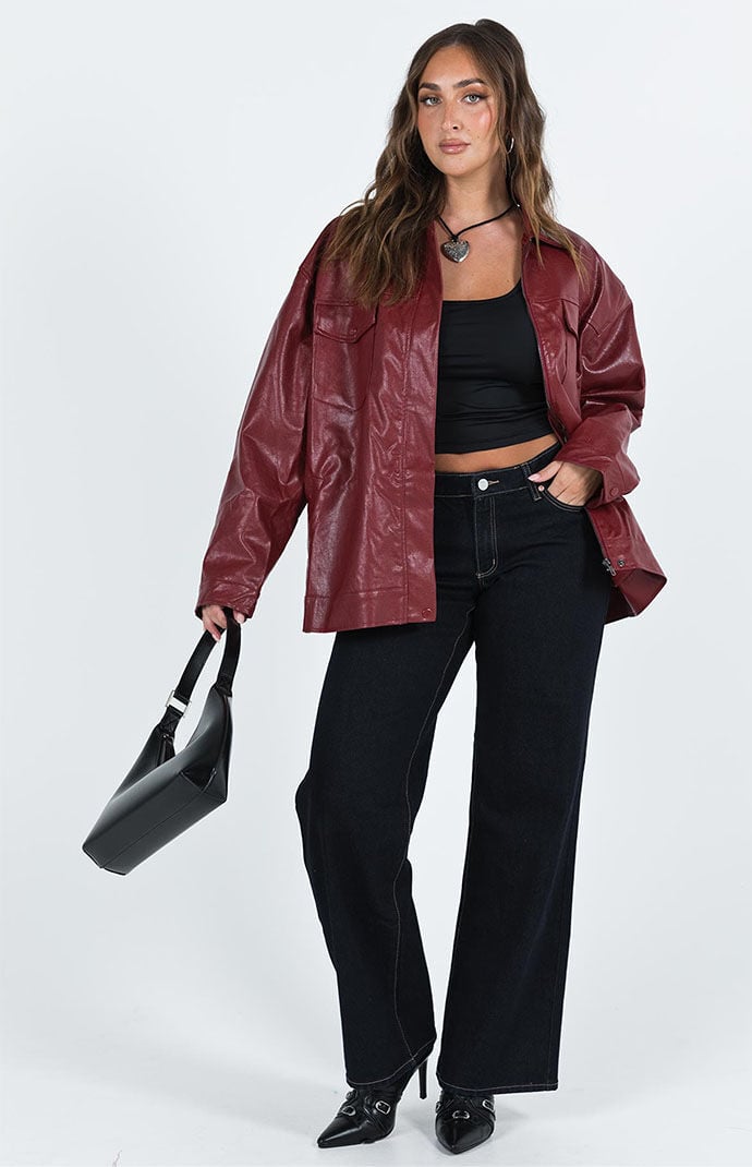 Burgundy faux top leather jacket