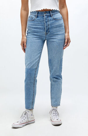 Eco Light Blue Paneled Ultra High Waisted Slim Fit Jeans image number 1
