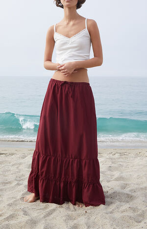 Burgundy Olive Maxi Skirt image number 4