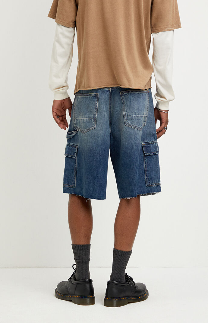Pacsun Parker Baggy Jean Shorts Cargo Carpenter Medium Blue
