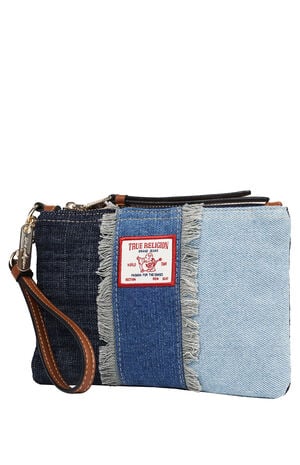 Frayed Panel Denim Pouch Wristlet image number 3