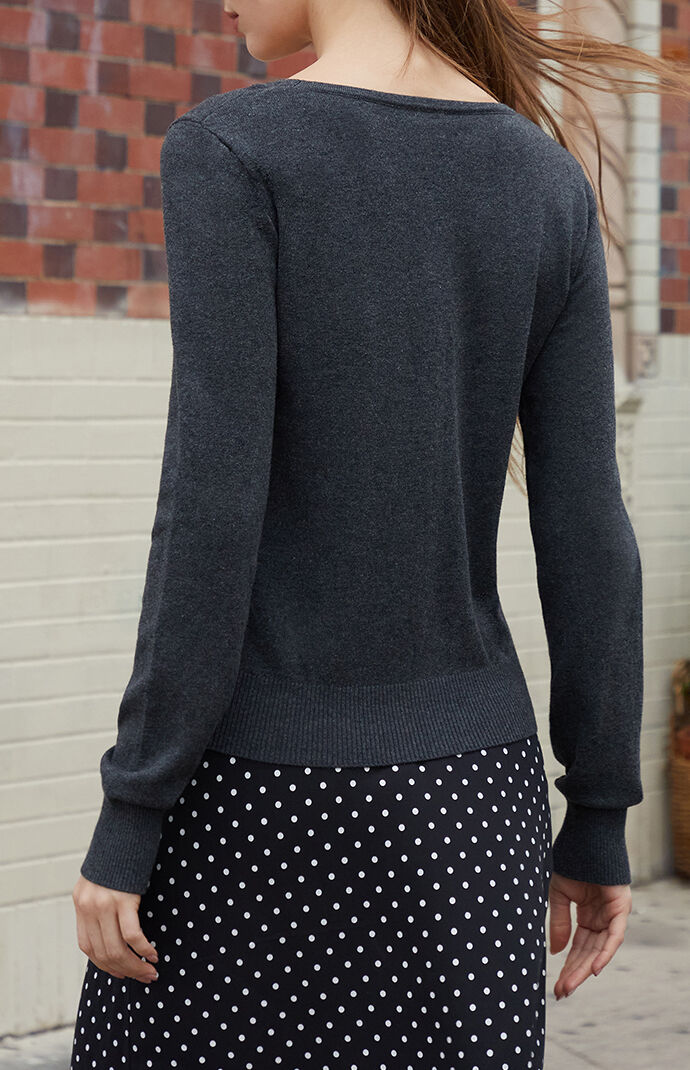 John Galt Dark Gray V-Neck Button Cardigan