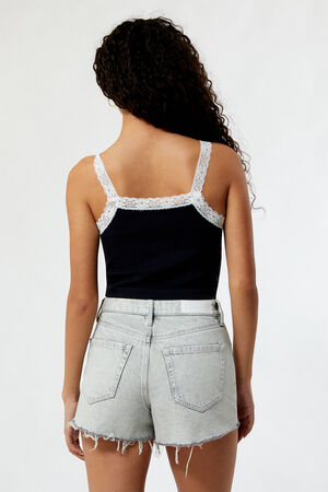 Eco Light Gray Ripped High Waisted Denim Festival Shorts image number 4