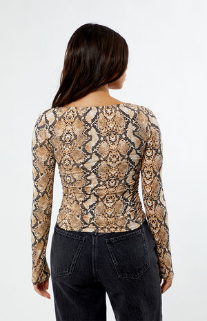 Cowl Neck Snake Long Sleeve Top image number 4