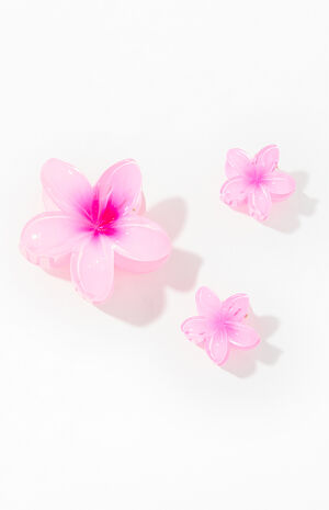 3 Pack Pink Plumeria Hair Claw Clips image number 2