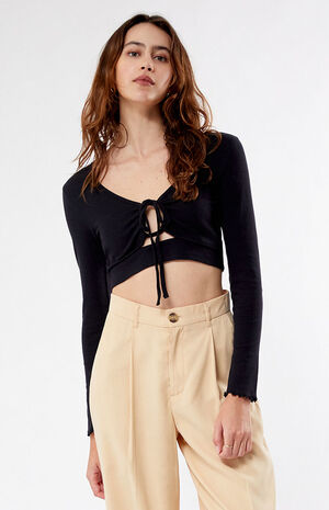 Tie Front Long Sleeve Top image number 1