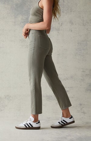Olive High Waisted Straight Leg Jeans image number 3