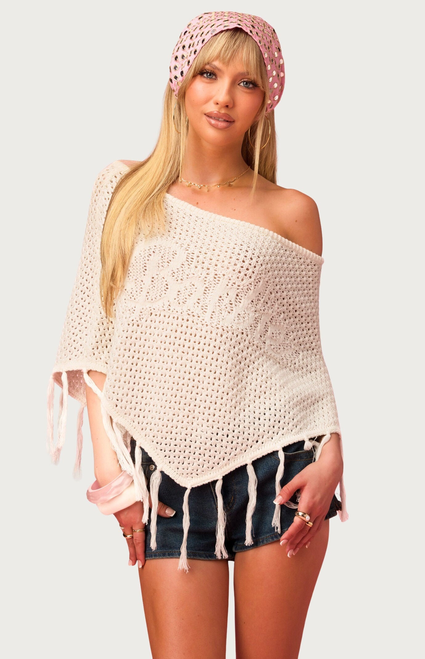 Edikted Barbie Fringe Knit Poncho