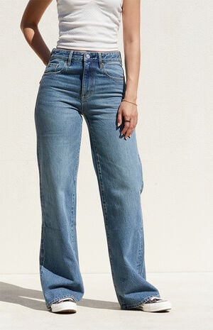 Medium Indigo High Waisted Girlfriend Jeans image number 2