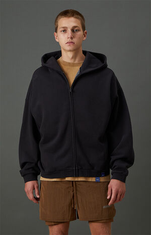 Black Vintage Wash Heavyweight Fleece Zip Up Hoodie image number 2
