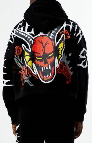 x Stranger Things Black Hellfire Club Cropped Hoodie image number 3