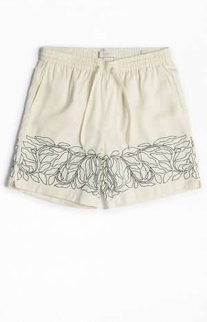 Cream Floral Russel Volley Shorts image number 1