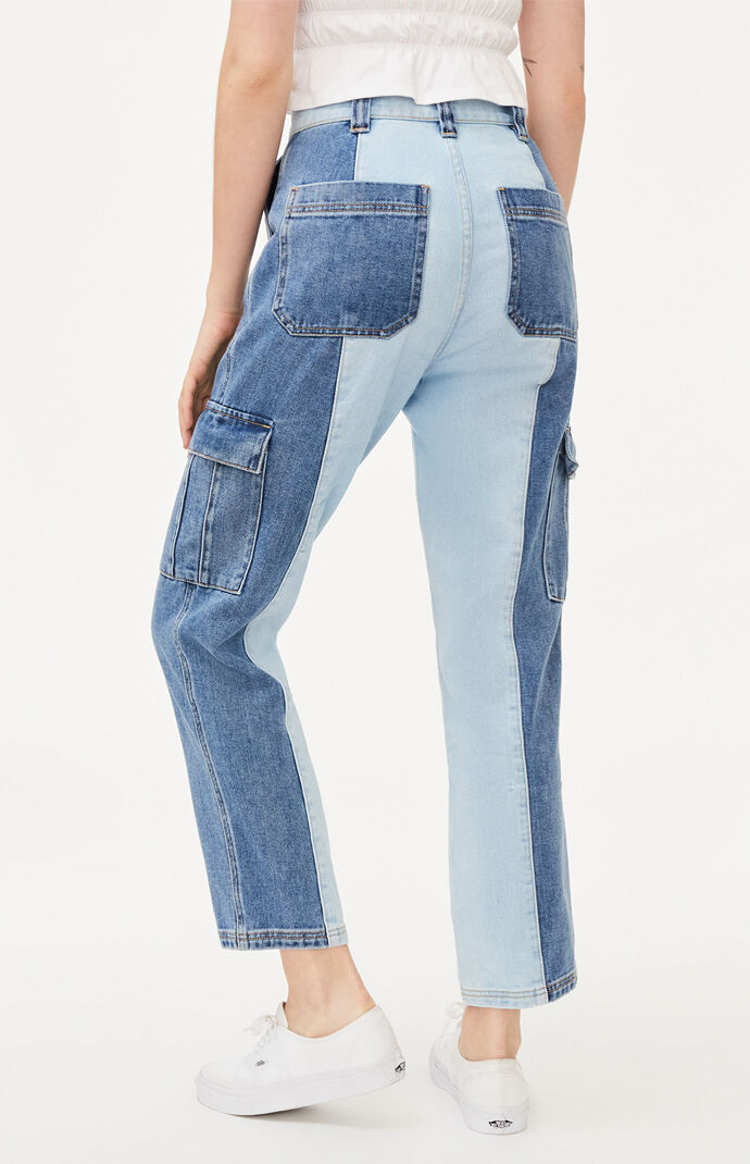 Two Tone Paneled Utility Cargo Jeans