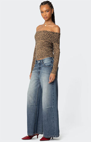 Leopard Printed Fold Over Knit Top image number 4