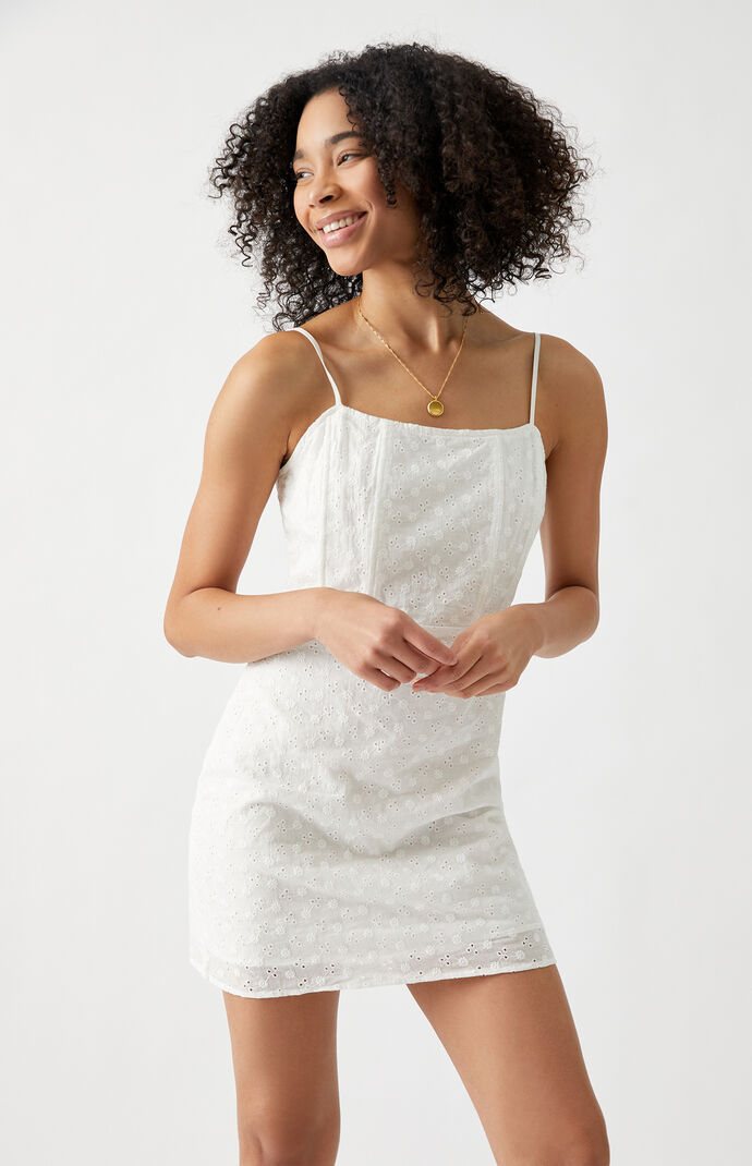 Lottie Moss Eyelet Mini Dress At Pacsun Com Pacsun lottie moss strapless ruffle neckline mini dress smocked back bodycon top rated seller. pacsun