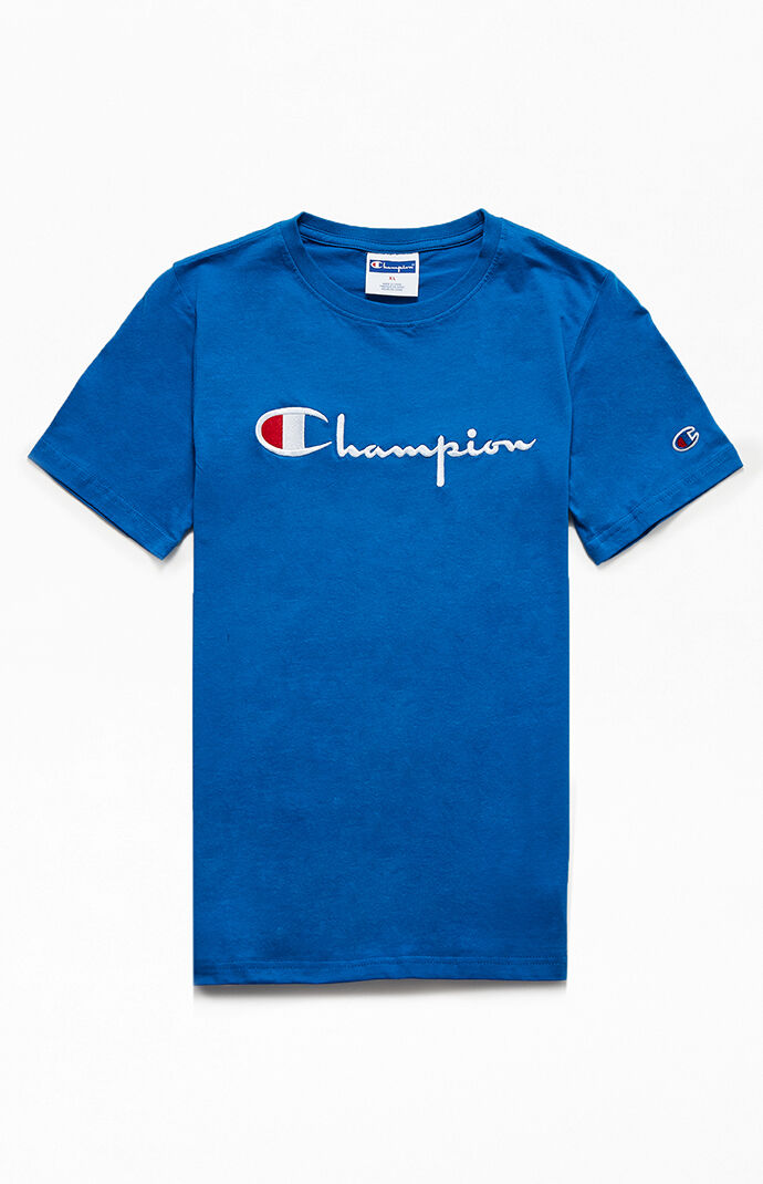Brown Champion Script Logo Youth Short Sleeve T-Shirt 