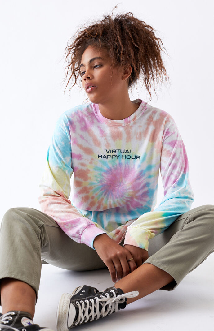 Tie-Dyed Virtual Happy Long Sleeve T-Shirt
