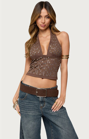 Jackie Stud & Grommet Halter Top image number 1